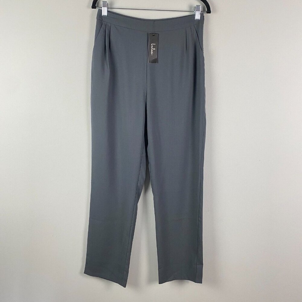 Lulus Kick It Black High-Waisted Trouser Pants Size Large Gray Dress Pant Chic - Picture 1 of 12
